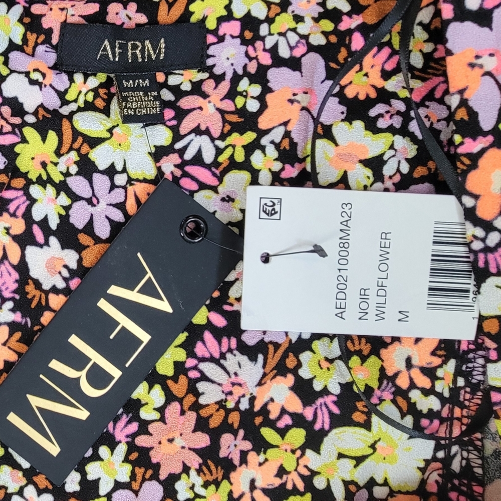 AFRM Modesto Sweetheart Long Sleeve Mini Dress Womens M Black Multi Neon Floral - Picture 3 of 16